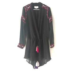 ROCOCO SAND Silk Embroidered Tassel Tie Tunic Dress S